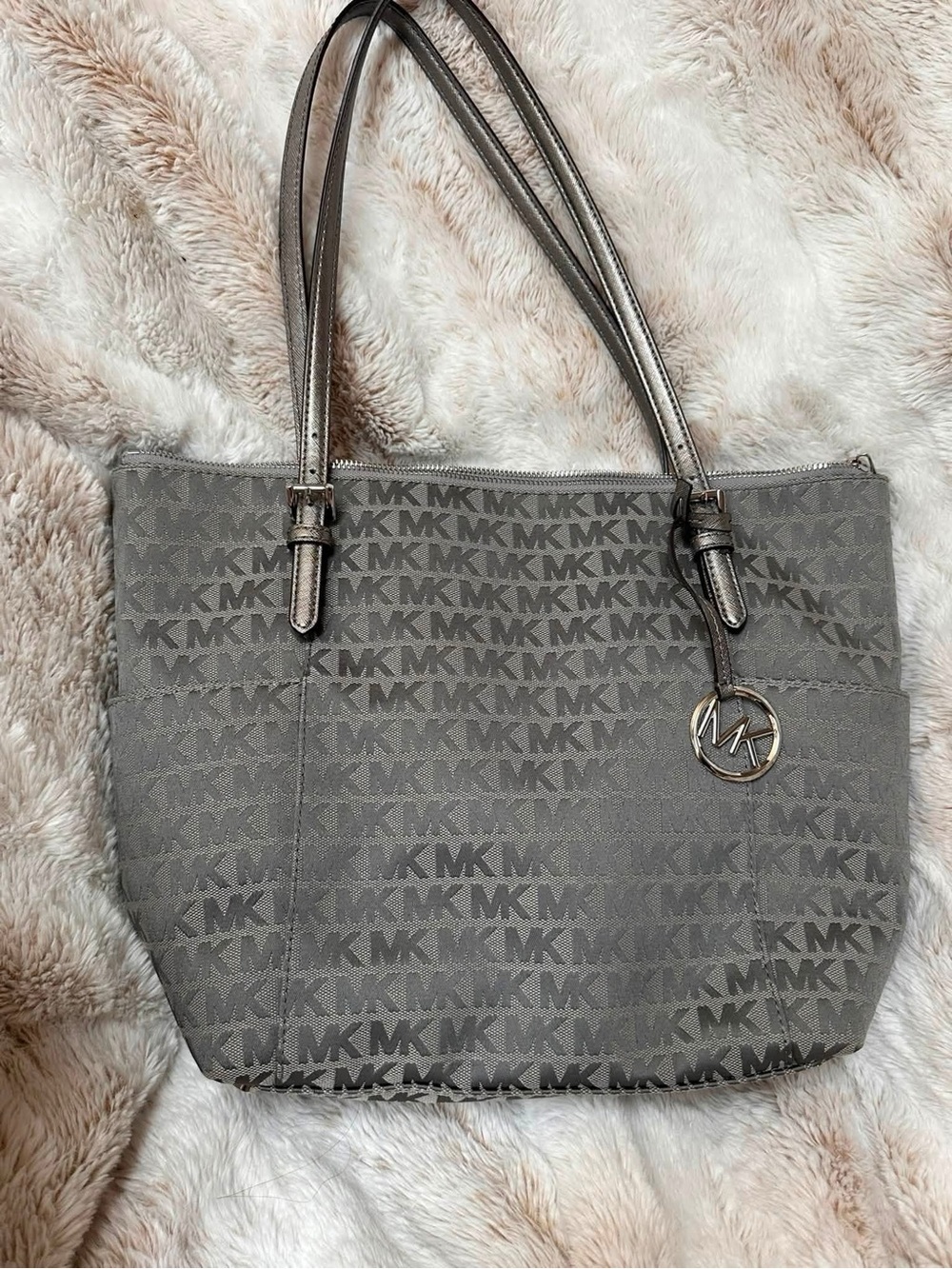 Michael Kors Gray MK Signature Tote with Metallic Charm
